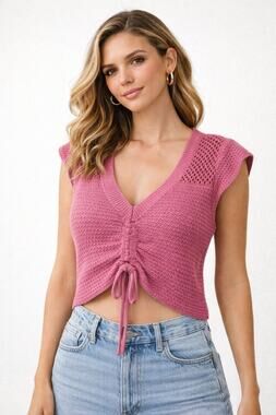 Madden NYC Pink Ruched Knit Crop Top XL